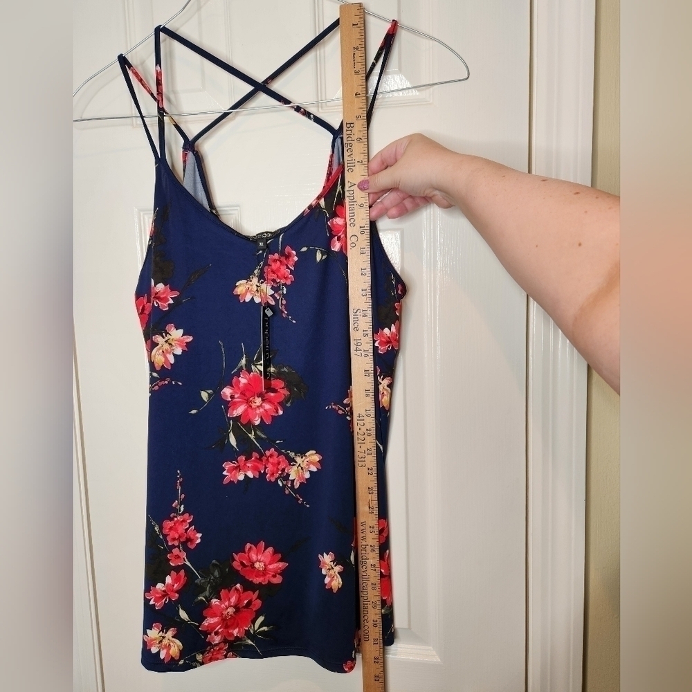 Papermoon Spaghetti Strap Stretch Tank Navy Red Floral Size 3X - Picture 3 of 7